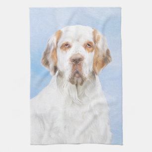 Clumber Spaniel Painting - Cute Original Dog Art Tea Towel