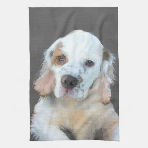 Clumber Spaniel Painting - Cute Original Dog Art Tea Towel