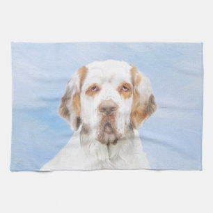 Clumber Spaniel Painting - Cute Original Dog Art Tea Towel