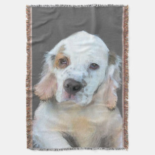 Clumber Spaniel Painting - Cute Original Dog Art Throw Blanket