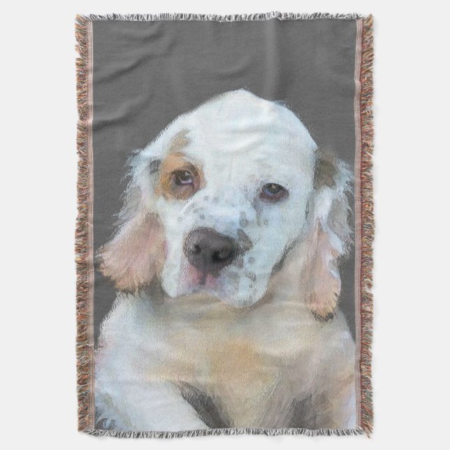 Clumber Spaniel Painting - Cute Original Dog Art Throw Blanket (Front Vertical)