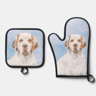 Clumber Spaniel Painting Cute Original Pet Dog Art Oven Mitt & Pot Holder Set