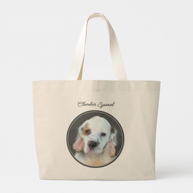 Clumber Spaniel Puppy Painting Original Dog Art Large Tote Bag (Back)