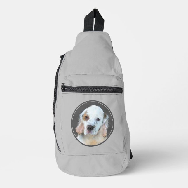 Clumber Spaniel Puppy Painting Original Dog Art Sling Bag (Front)