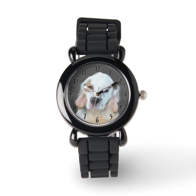 Clumber Spaniel Puppy Painting - Original Dog Art Watch (Front)