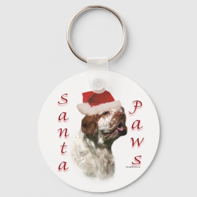 Clumber Spaniel Santa Paws Key Ring (Front)
