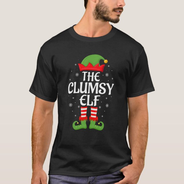 Clumsy Elf Xmas Family Matching Elf Squad Christma T-Shirt (Front)