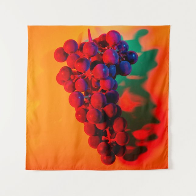 Cluster of blue grape in orange neon light. Food b Tapestry (Front)