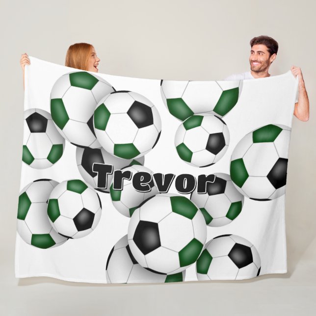 cluster of green black soccer balls boys girls fleece blanket (In Situ)