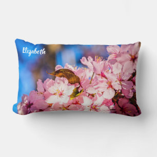 Cluster Of Pink Cherry Blossoms, Blue Sky Lumbar Cushion