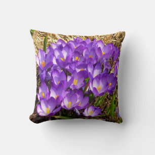 Cluster of Purple Crocuses Spring Floral Cushion