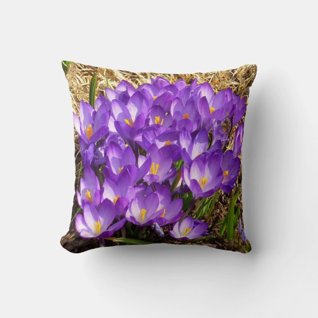 Cluster of Purple Crocuses Spring Floral Cushion (Front)