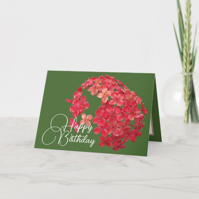 Cluster of Small Red Flowers Green Background Card (Front)