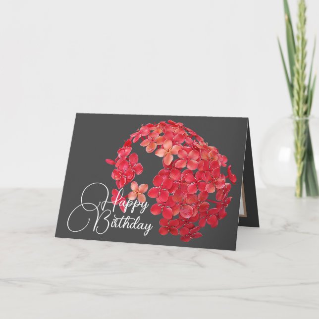 Cluster of Small Red Flowers Grey Background Card (Front)
