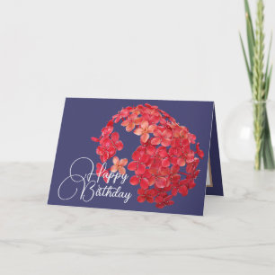 Cluster of Small Red Flowers Navy Background Card