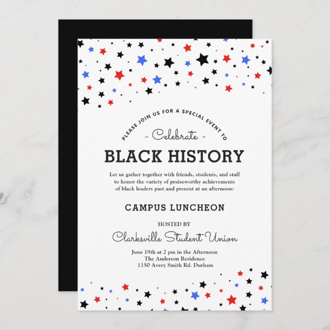 Cluster of Stars | Black History Event RWBB White Invitation (Front/Back)