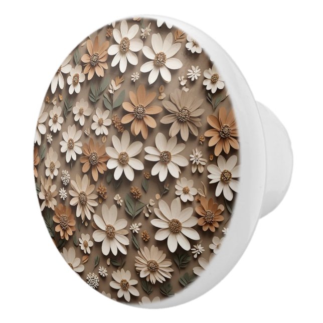 Clustered 3d flowers in a minimalistic style ceramic knob (Right)