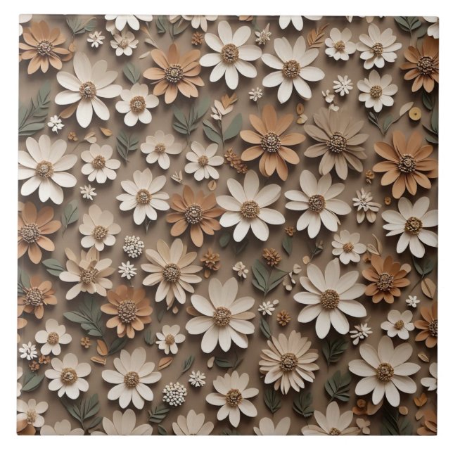 Clustered 3d flowers in a minimalistic style ceramic tile (Front)