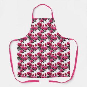 Clustered Red And Pink Roses On A Stark White Apron