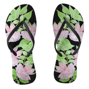 clusters of pretty pink flowers and leafs floral thongs