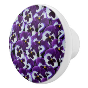 Clusters of Purple White Pansies: Harmonious Grace Ceramic Knob