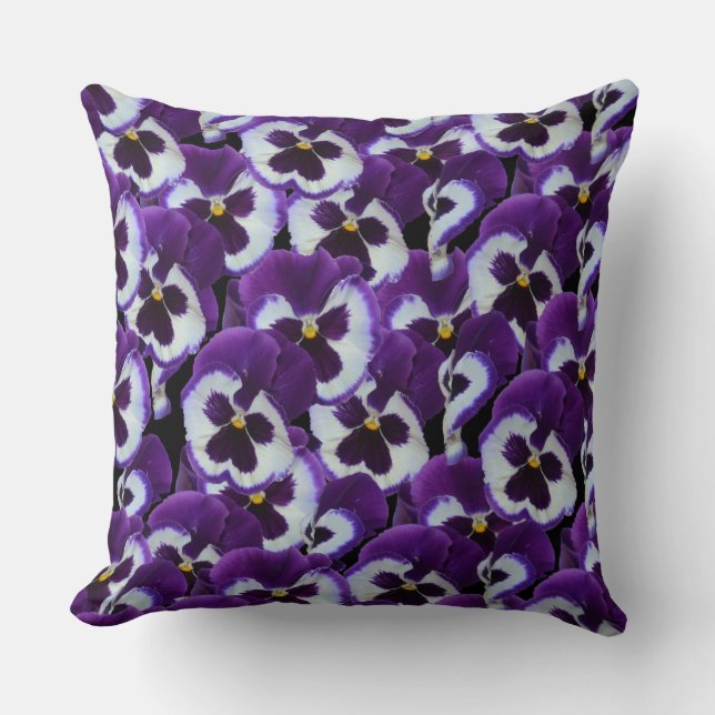 Clusters of Purple White Pansies: Harmonious Grace Cushion (Front)