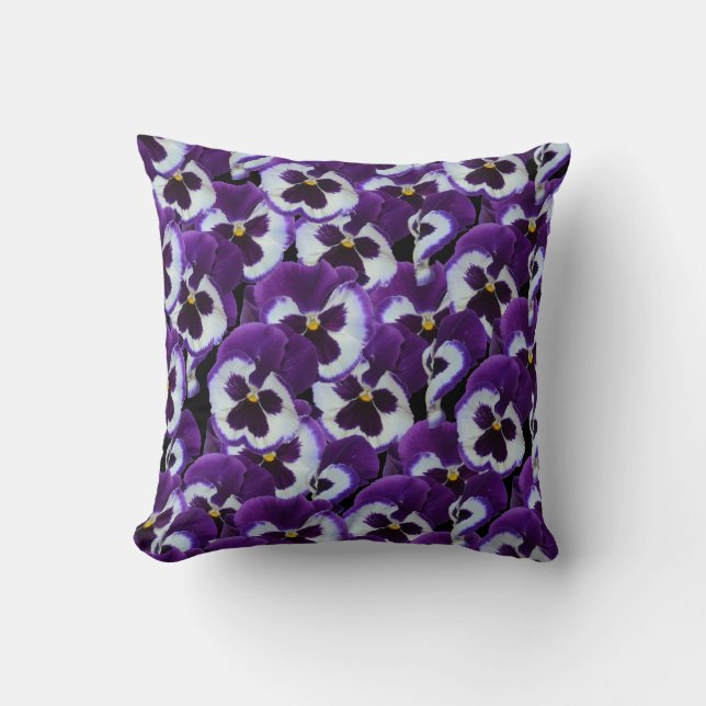 Clusters of Purple White Pansies: Harmonious Grace Cushion (Front)