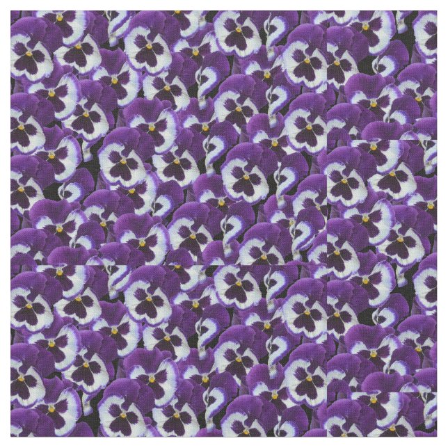 Clusters of Purple White Pansies: Harmonious Grace Fabric (Close Up)