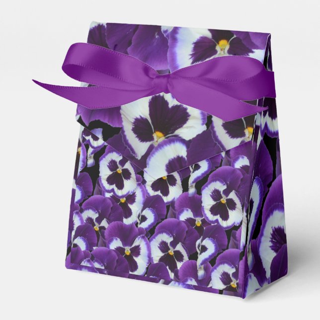 Clusters of Purple White Pansies: Harmonious Grace Favour Box (Front Side)