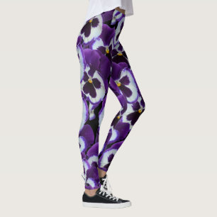 Clusters of Purple White Pansies: Harmonious Grace Leggings