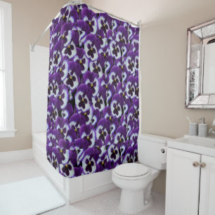 Clusters of Purple White Pansies: Harmonious Grace Shower Curtain