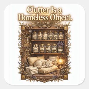 "Clutter Is a Homeless Object" Organisation Tee Square Sticker