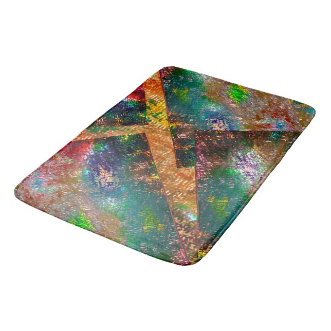 Clutter of coloured layers with rustic burnt  bath mat (Angled)