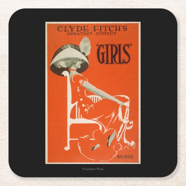 Clyde Fitch's Greatest Comedy, "Girls" Theatre 2 Square Paper Coaster (Front)