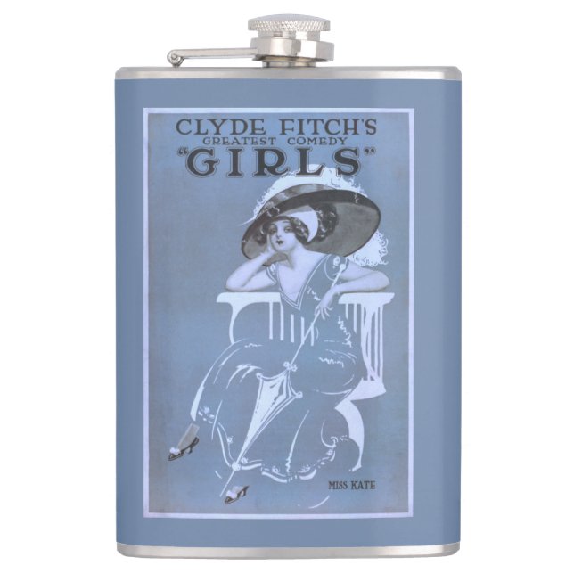 Clyde Fitch's Greatest Comedy, "Girls" Theatre Hip Flask (Front)