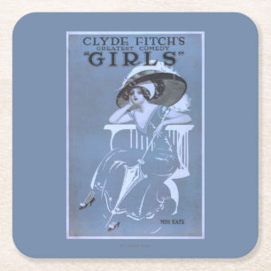 Clyde Fitch's Greatest Comedy, "Girls" Theatre Square Paper Coaster