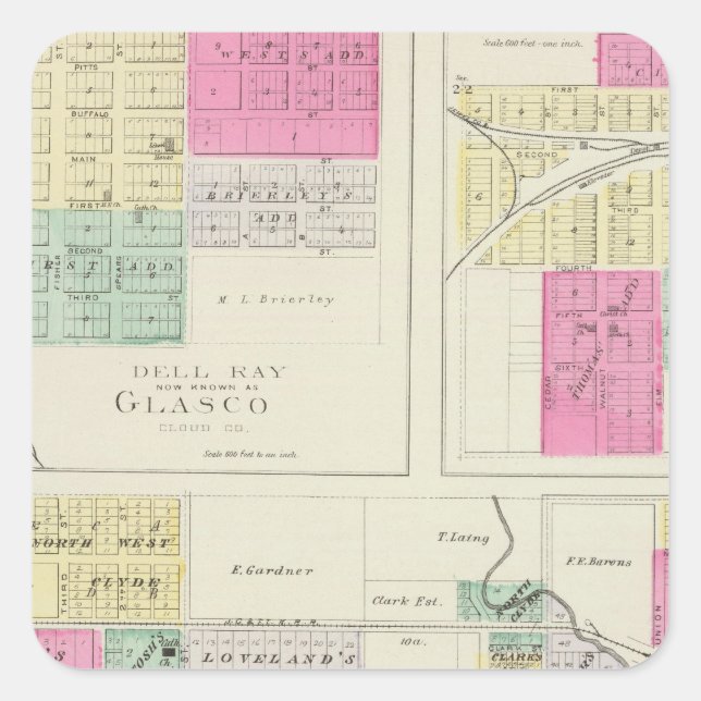 Clyde, Glasco, Jamestown, Kansas Square Sticker (Front)