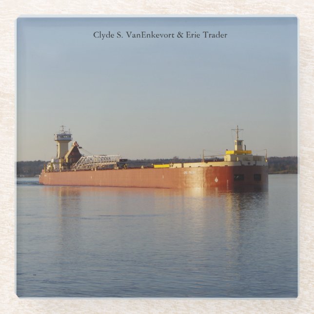 Clyde S. VanEnkevort & Erie Trader glass coaster (Front)