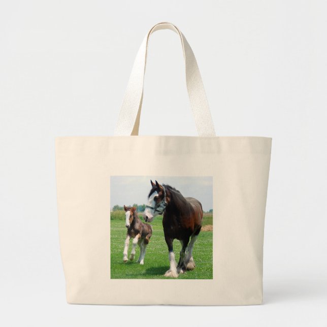 Clydesdale and Filly Large Tote Bag (Front)