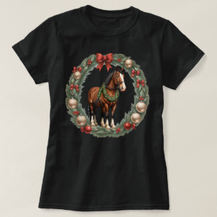 Clydesdale Christmas Horses A X-Mas Wreath T-Shirt