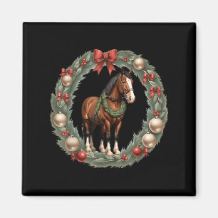 Clydesdale Christmas Horses & A X-mas Wreath Magnet