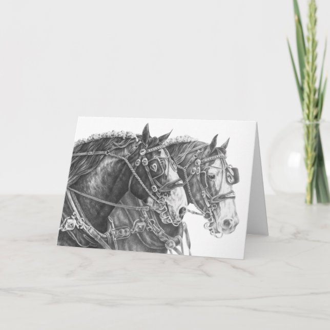 Clydesdale Draught   Horse Drawing by Kelli Swan Card (Front)