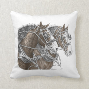 Clydesdale Draught   Horse Team Cushion