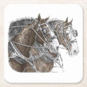 Clydesdale Draught   Horse Team Square Paper Coaster