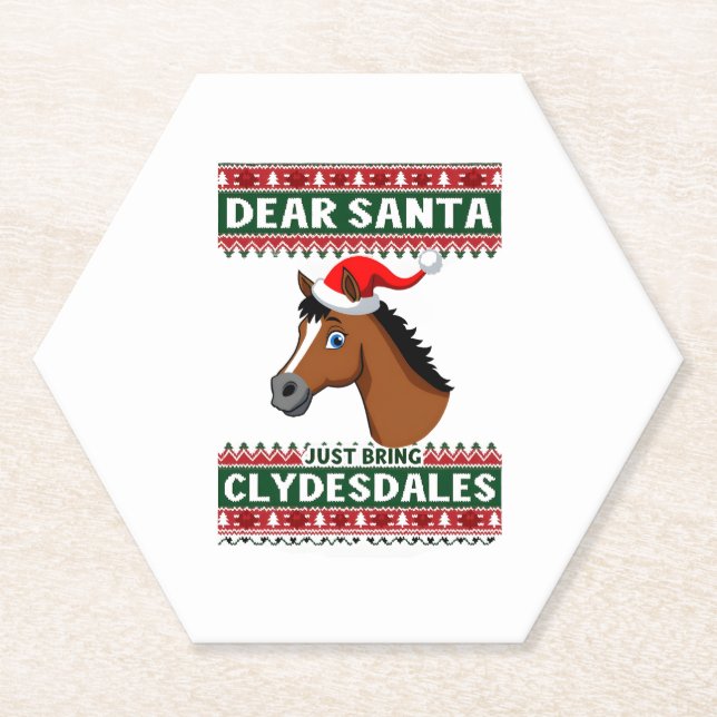 Clydesdale Horse Christmas Ugly Xmas Sweater Eques Paper Coaster (Front)