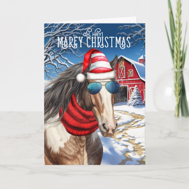 Clydesdale Horse Funny MAREy Christmas Holiday Card (Front)
