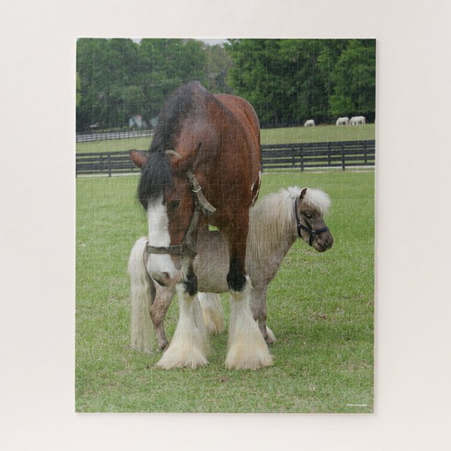 Clydesdale Standing over Miniature Pony Jigsaw Puzzle (Vertical)