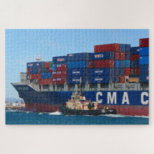 CMA CGM Lavender container ship and tug Jigsaw Puzzle