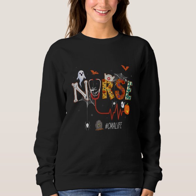 Cma Nurse Stethoscope Pumpkin Nursing Hallowen Pat Sweatshirt (Front)