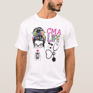 CMA Stethoscope Tie Dye Messy Bun Nurses Week T-Shirt